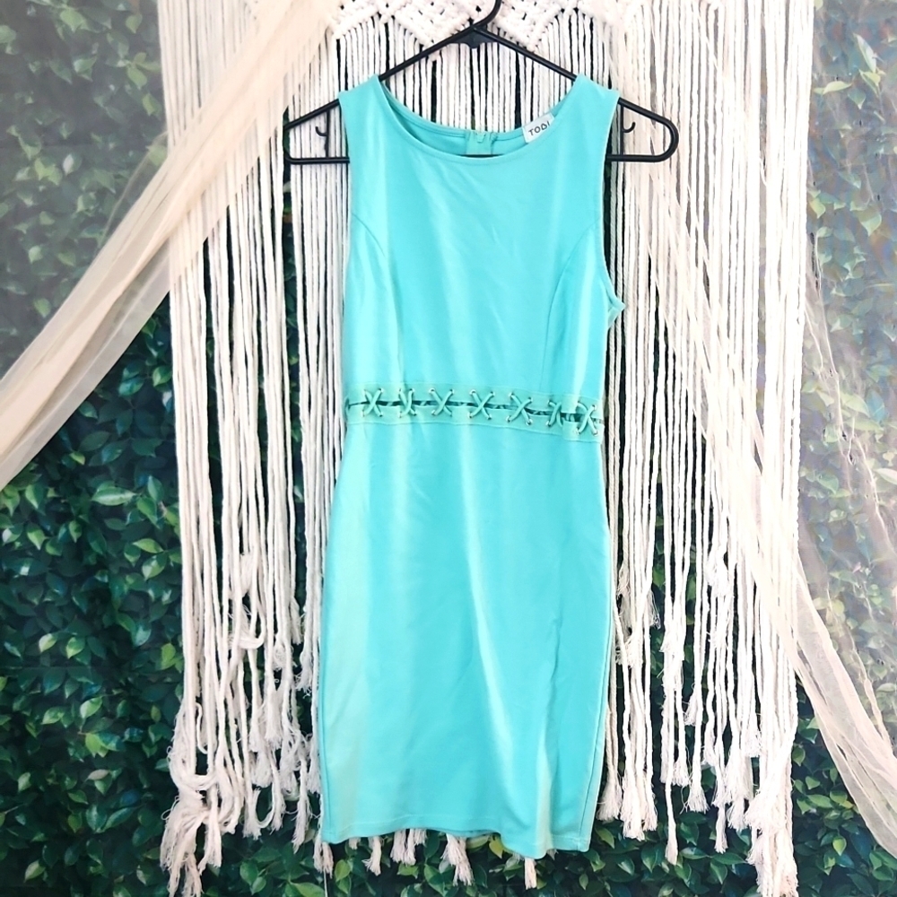 Tobi Tie Up Teal Mini Dress